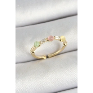 Erb Pirinç Sıralı Boncuk Figürlü Zirkon Taşlı Gold Renk Ayarlanabilir Kadın Yüzük