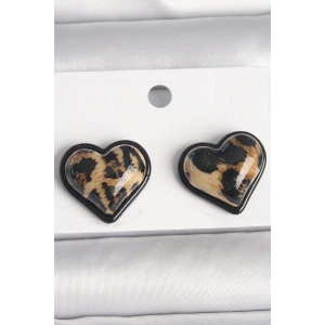 Erb Pirinç Siyah Renk Leopar Desen 3D Kalp Model Kadın Küpe