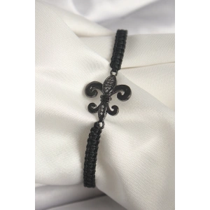 Erb Pirinç Siyah Renk Zirkon Taş İşlemeli Zambak Figür Asansörlü Makrome Model Kadın Bileklik