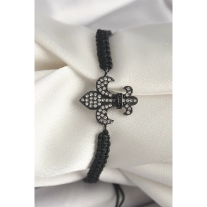 Erb Pirinç Siyah Renk Zirkon Taşlı Zambak Figür Asansörlü Makrome Model Kadın Bileklik