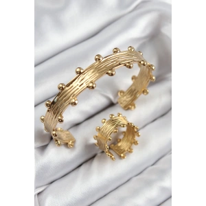 Erb Pirinç Topcuk Model Gold Renk Bileklik Yüzük Set