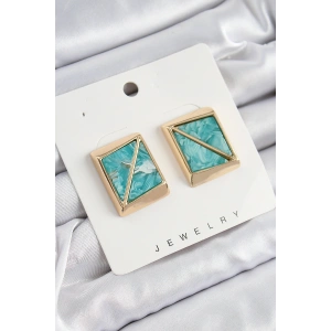 Erb Pirinç Turkuaz Üçgen Kesim Detaylı Kare Model Vintage Gold Renk Kadın Küpe