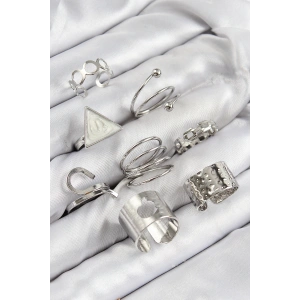 Erb Pirinç Üçgen Model Gümüş Renk Kadın Yüzük Kombin Set