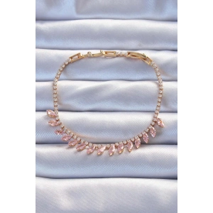 Erb Pirinç Vip Seri Altın Renk Pembe Zirkon Taşlı Bileklik