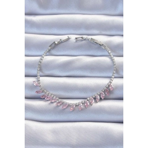 Erb Pirinç Vip Seri Gümüş Renk Pembe Zirkon Taşlı Bileklik