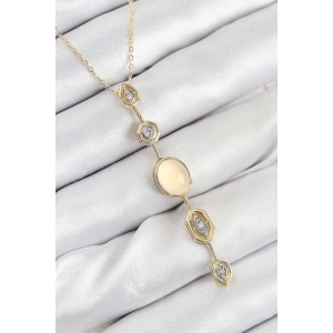 Erb Pirinç Zincir Sarı Gold Renk Zirkon Taşlı Y Kolye