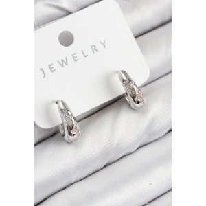 Erb Pirinç Zirkon Taş Desenli Model Gümüş Renk Kadın Küpe