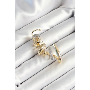 Erb Pirinç Zirkon Taş Kaplamalı Sarmal Figürlü Gold Renk Kadın Sağ Kıkırdak Küpe