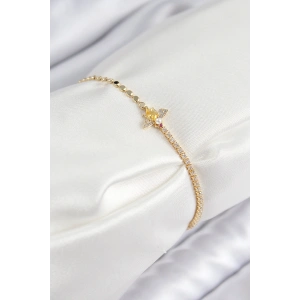 Erb Pirinç Zirkon Taşlı Arı Model Ezme Zincir Gold Renk Kadın Bileklik