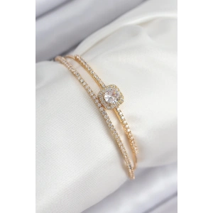 Erb Pirinç Zirkon Taşlı Baget Model Gold Renk Kadın Bileklik