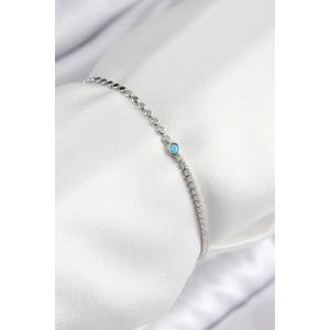 Erb Pirinç Zirkon Taşlı Boncuk Model Ezme Zincir Gümüş Renk Kadın Bileklik