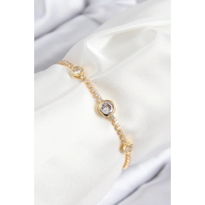 Erb Pirinç Zirkon Taşlı Daire Model Gold Renk Asansörlü Kadın Bileklik