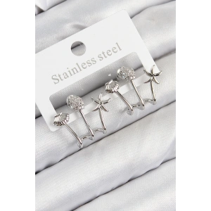 Erb Pirinç Zirkon Taşlı Deniz Yıldızı Ve İstiridye Model Gümüş Renk Kadın Küpe