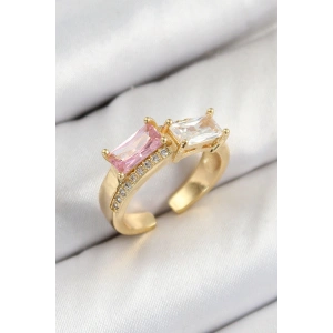 Erb Pirinç Zirkon Taşlı Dikdörtgen Model Gold Renk Kadın Yüzük