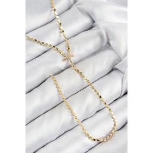 Erb Pirinç Zirkon Taşlı Ezme Zincirli Deniz Yıldızı Model Gold Renk Y Kolye