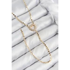 Erb Pirinç Zirkon Taşlı Ezme Zincirli Kalp Model Gold Renk Y Kolye