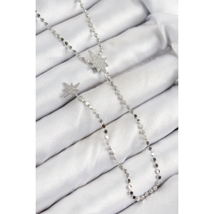 Erb Pirinç Zirkon Taşlı Ezme Zincirli Kutup Yıldızı Model Gümüş Renk Y Kolye