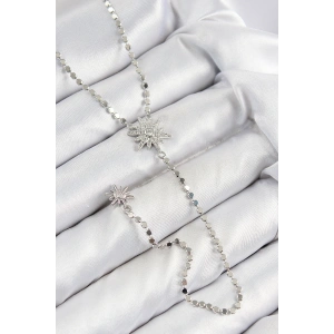 Erb Pirinç Zirkon Taşlı Ezme Zincirli Kutup Yıldızı Model Gümüş Renk Y Kolye