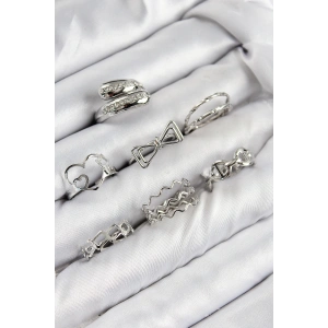 Erb Pirinç Zirkon Taşlı Fiyonk Ve Kalp Model Gümüş Renk Kadın Yüzük Kombin Set