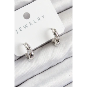 Erb Pirinç Zirkon Taşlı Halka Model Gümüş Renk Kadın Küpe