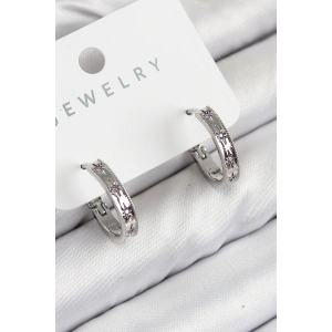 Erb Pirinç Zirkon Taşlı Halka Model Gümüş Renk Kadın Küpe