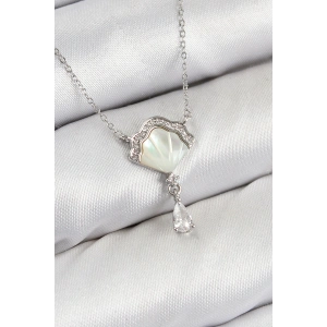 Erb Pirinç Zirkon Taşlı İstiridye Model Gümüş Renk Kadın Kolye