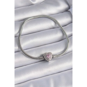 Erb Pirinç Zirkon Taşlı Kalp Figür Charm Model Kadın Bileklik