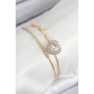Erb Pirinç Zirkon Taşlı Kalp Model Gold Renk Kadın Bileklik