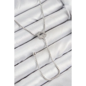 Erb Pirinç Zirkon Taşlı Kalp Model Gümüş Renk  Y Kolye