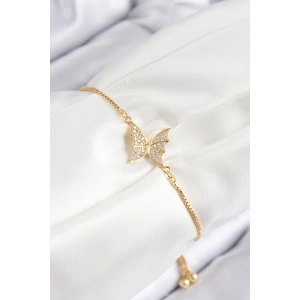 Erb Pirinç Zirkon Taşlı Kelebek Model Gold Renk Asansörlü Kadın Bileklik