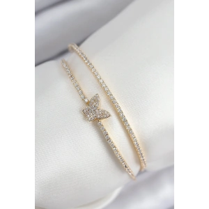 Erb Pirinç Zirkon Taşlı Kelebek Model Gold Renk Kadın Bileklik