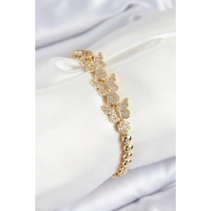 Erb Pirinç Zirkon Taşlı Kelebek Model Gold Renk Kadın Bileklik