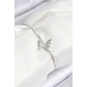 Erb Pirinç Zirkon Taşlı Kelebek Model Gümüş Renk Asansörlü Kadın Bileklik