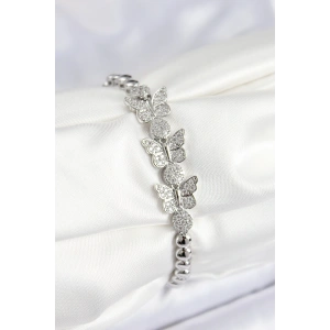 Erb Pirinç Zirkon Taşlı Kelebek Model Gümüş Renk Kadın Bileklik