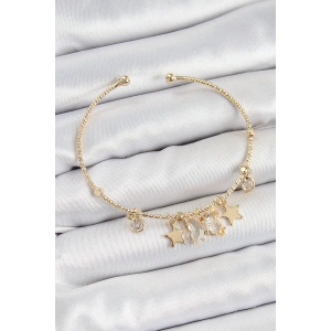 Erb Pirinç Zirkon Taşlı Kelebek Ve Yıldız Model Gold Renk Charm Bileklik