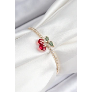 Erb Pirinç Zirkon Taşlı Kiraz Model Gold Renk Asansörlü Kadın Bileklik