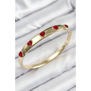 Erb Pirinç Zirkon Taşlı Kırmızı Kalp Model Gold Renk Kadın Kelepçe