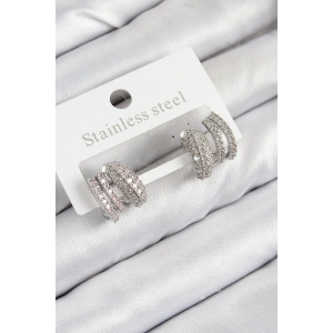 Erb Pirinç Zirkon Taşlı Kıvrımlı Model Gümüş Renk Kadın Küpe