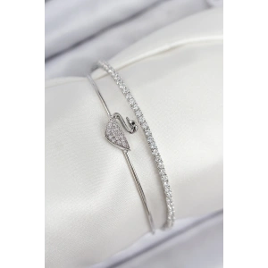 Erb Pirinç Zirkon Taşlı Kuğu Model Gümüş Renk Kadın Bileklik