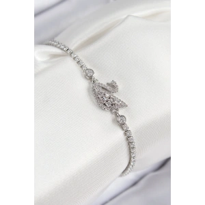 Erb Pirinç Zirkon Taşlı Kuğu Model Gümüş Renk Kadın Bileklik