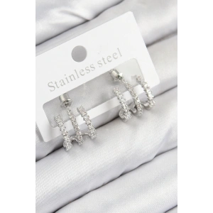 Erb Pirinç Zirkon Taşlı Model Gümüş Renk Kadın Küpe