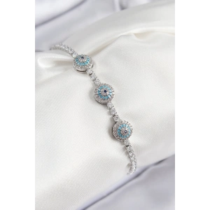 Erb Pirinç Zirkon Taşlı Nazar Model Gümüş Renk Kadın Bileklik