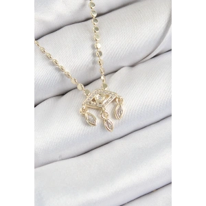 Erb Pirinç Zirkon Taşlı Sallantılı Göz Model Ezme Zincir Gold Renk Kadın Kolye