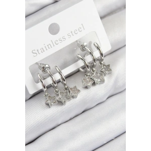 Erb Pirinç Zirkon Taşlı Sallantılı Yıldız Model Gümüş Renk Kadın Küpe