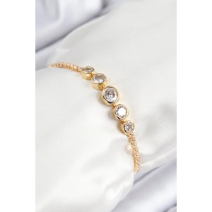 Erb Pirinç Zirkon Taşlı Sıralı Daire Model Gold Renk Asansörlü Kadın Bileklik