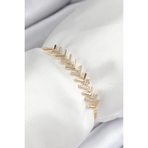 Erb Pirinç Zirkon Taşlı Sıralı Ok Model Gold Renk Asansörlü Kadın Bileklik