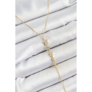 Erb Pirinç Zirkon Taşlı Sıralı Yıldız Figürlü Y Model Gold Renk Kadın Kolye