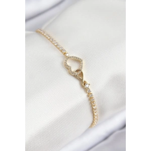 Erb Pirinç Zirkon Taşlı Sonsuzluk Kalp Model Gold Renk Kadın Bileklik