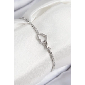 Erb Pirinç Zirkon Taşlı Sonsuzluk Kalp Model Gümüş Renk Kadın Bileklik