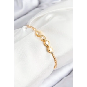 Erb Pirinç Zirkon Taşlı Sonsuzluk Model Gold Renk Asansörlü Kadın Bileklik